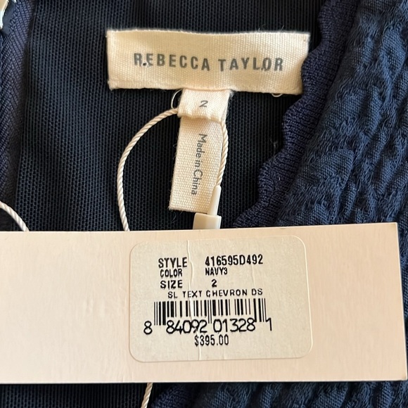 Rebecca Taylor V-Neck Navy Sleeveless Textured Chevron Dress Flare Size 2 NWT - Picture 10 of 15